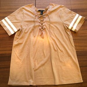 Forever 21 Lace Up Tan T Shirt